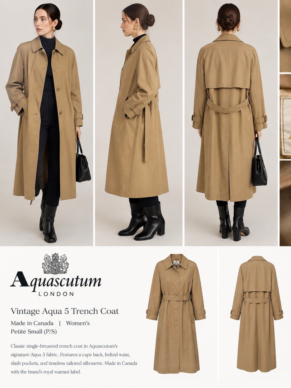 Aquascutum London Olive-Tan Long Trench Coat